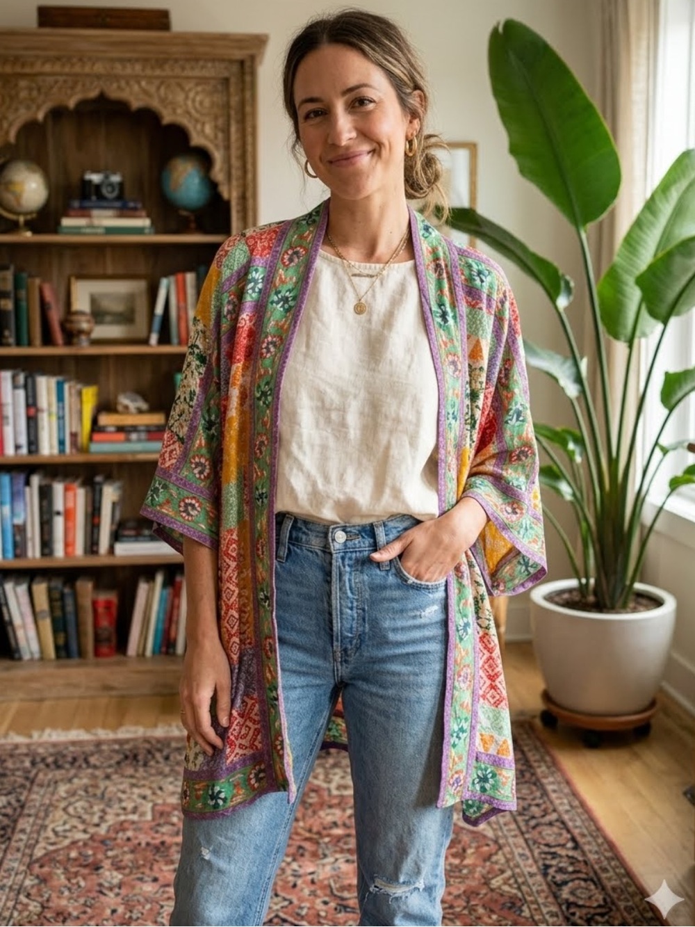 Tolani Collection Raelyn Kimono Duster Wrap Colorful Patchwork 
Pattern